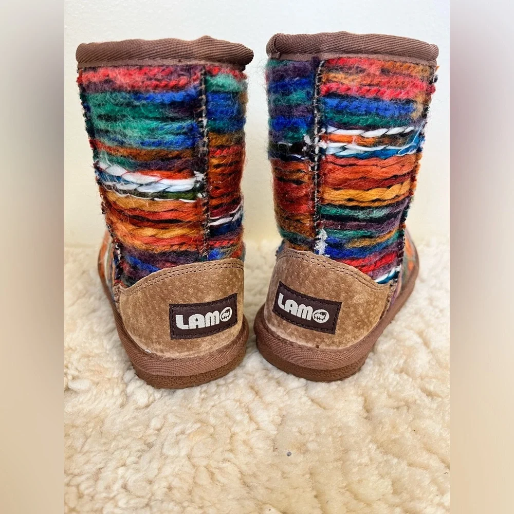 LAMO JUAREZ MULTICOLORED SHORT KIDS BOOTS SIZE 12 PULL ON FAUX FUR *see descrip